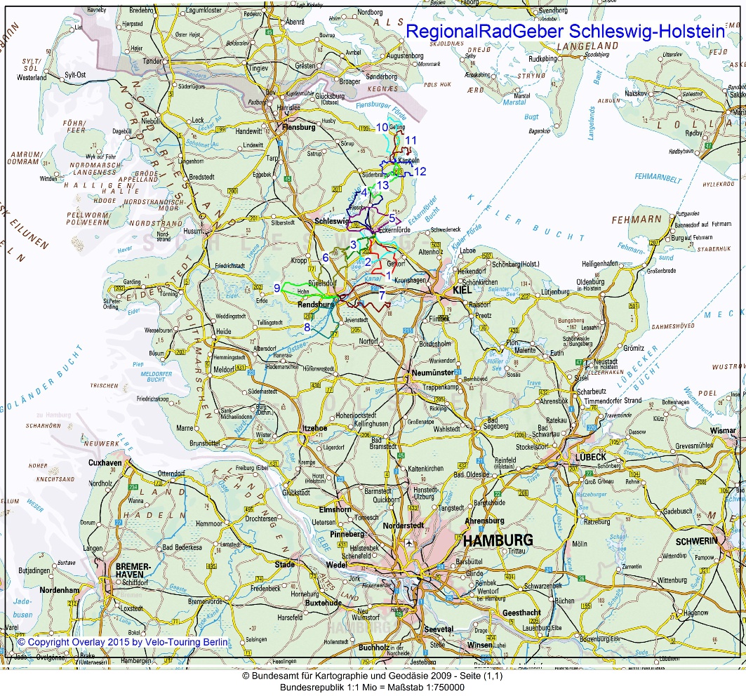 Übersichtskarte RegionalRadGeber Schleswig-Holstein